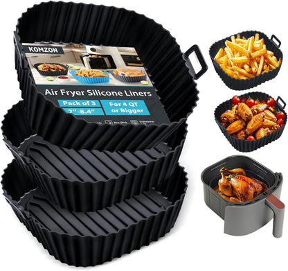 Silicone Air Fryer Liners Reusable 3 PCS, Airfryer Liners, Silicone Air Fryer Basket Liners Square, Food Grade AirFryer Accessories 4-7 QT, Ktchen Gadgets for Pot Oven Liner Baking Tray Pan