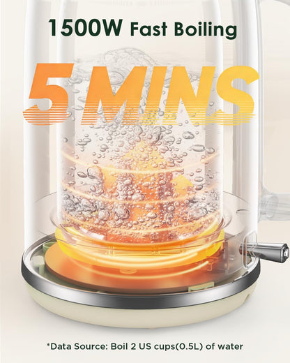 Electric Kettle 1.8L with Temperature Gauge, 1500W Fast Boiling Electric Tea Kettle, 100% Stainless Steel Retro-Style Hot Water Kettle Electric - Glowing LED Light, Auto Shut-Off & Boil-Dry Protection