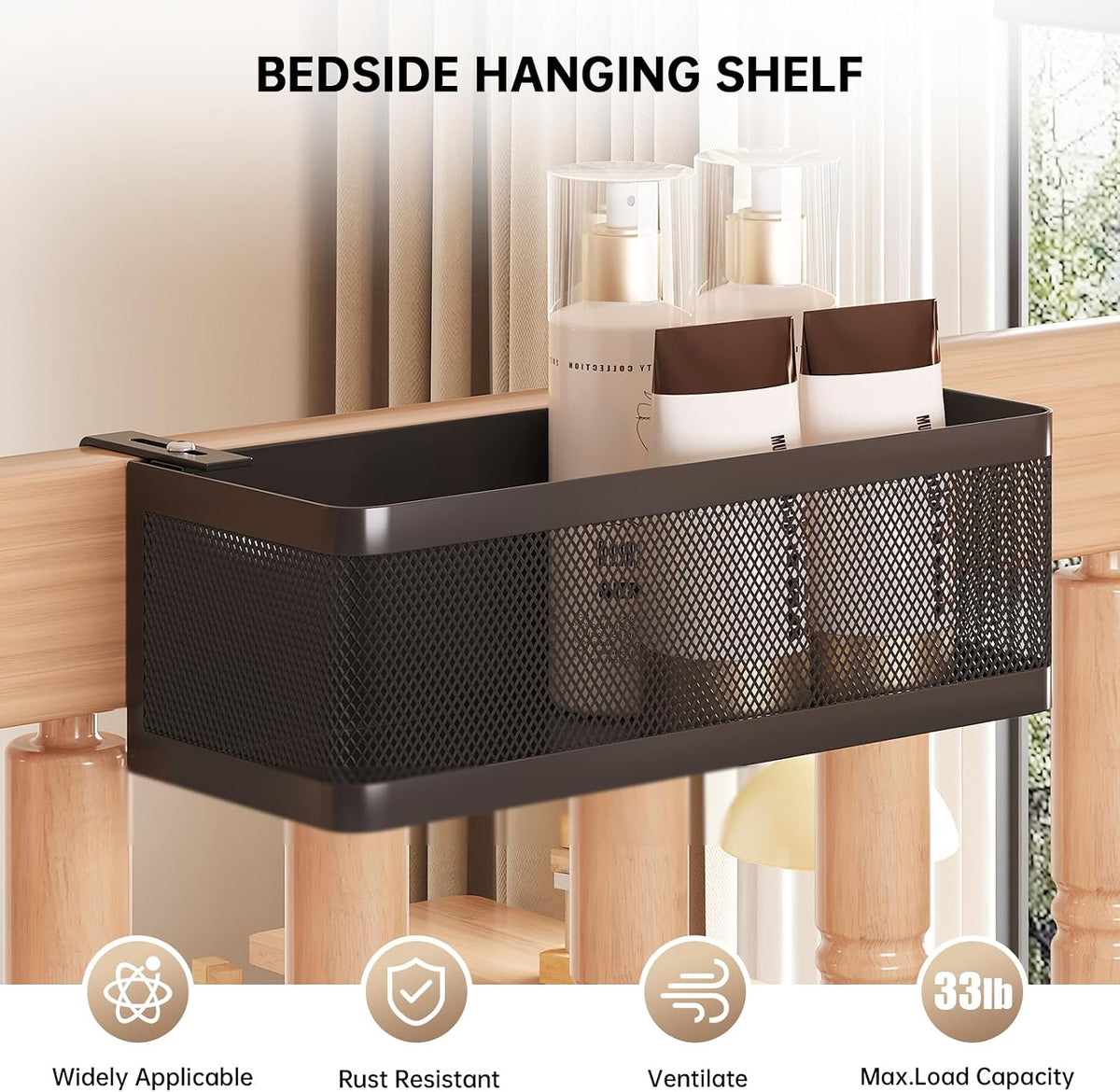Bedside Caddy Shelf for Bunk Bed, White, L13.78in*W5.12in*H3.94in