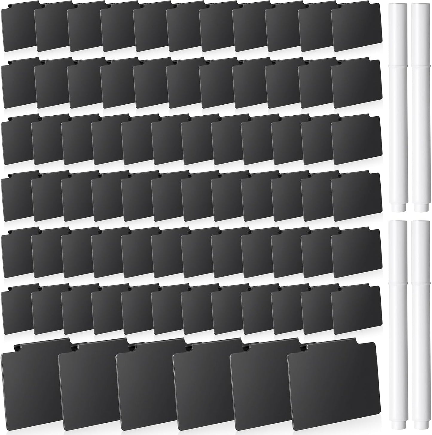 32 Pieces Basket Labels Clip Set, Include 30 Kitchen Clip Label Holder Removable PVC Bin with 2 Chalk Marker for Basket Pantry Organization Box (White Label Clip, Black Pen)