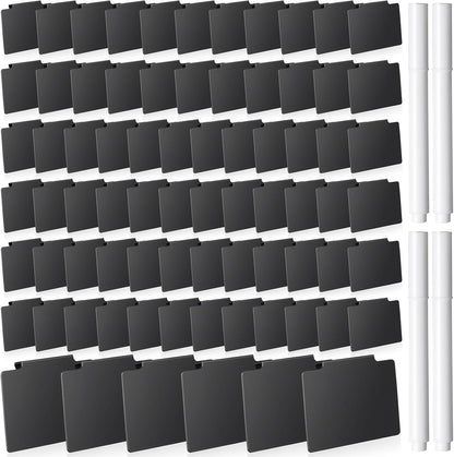 32 Pieces Basket Labels Clip Set, Include 30 Kitchen Clip Label Holder Removable PVC Bin with 2 Chalk Marker for Basket Pantry Organization Box (White Label Clip, Black Pen)