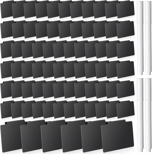 32 Pieces Basket Labels Clip Set, Include 30 Kitchen Clip Label Holder Removable PVC Bin with 2 Chalk Marker for Basket Pantry Organization Box (White Label Clip, Black Pen)