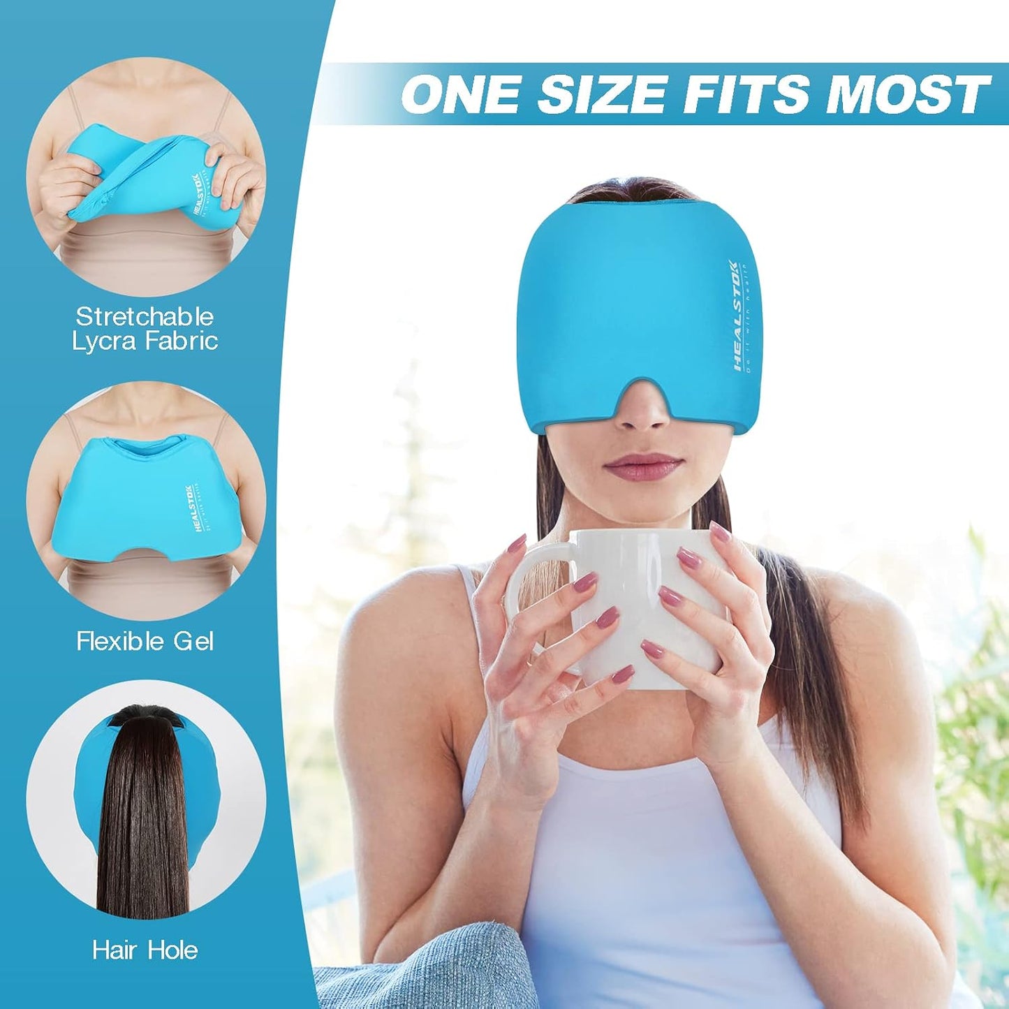 Cold Hat, Ice Cap, Cold/Hot Therapy Reusable Ice Head Wrap, Grey | 360°Compression Flexible Ice Pack Head Wrap, Cold Head Wrap, Migraine Relief Cap, Ice Head Wrap for Stress, Puffy Eyes