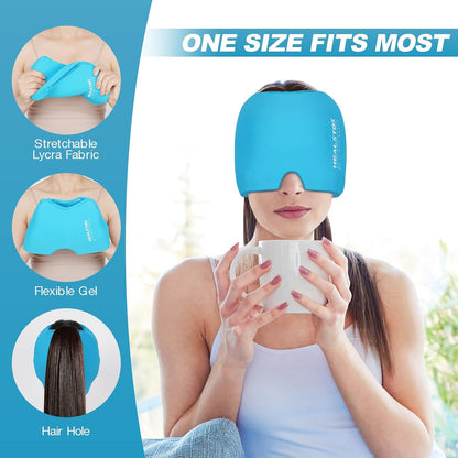 Cold Hat, Ice Cap, Cold/Hot Therapy Reusable Ice Head Wrap, Grey | 360°Compression Flexible Ice Pack Head Wrap, Cold Head Wrap, Migraine Relief Cap, Ice Head Wrap for Stress, Puffy Eyes