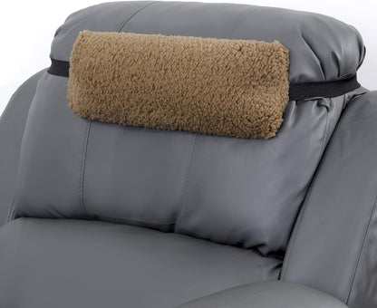 HOMBYS Sherpa Fleece Lumbar Support Pillow with Headrest for Recliner,Memory Foam Recliner Chair Cushion for Back Pain,Big High Back Support for Recliner with Chair Headrest for Elderly (Khaki)
