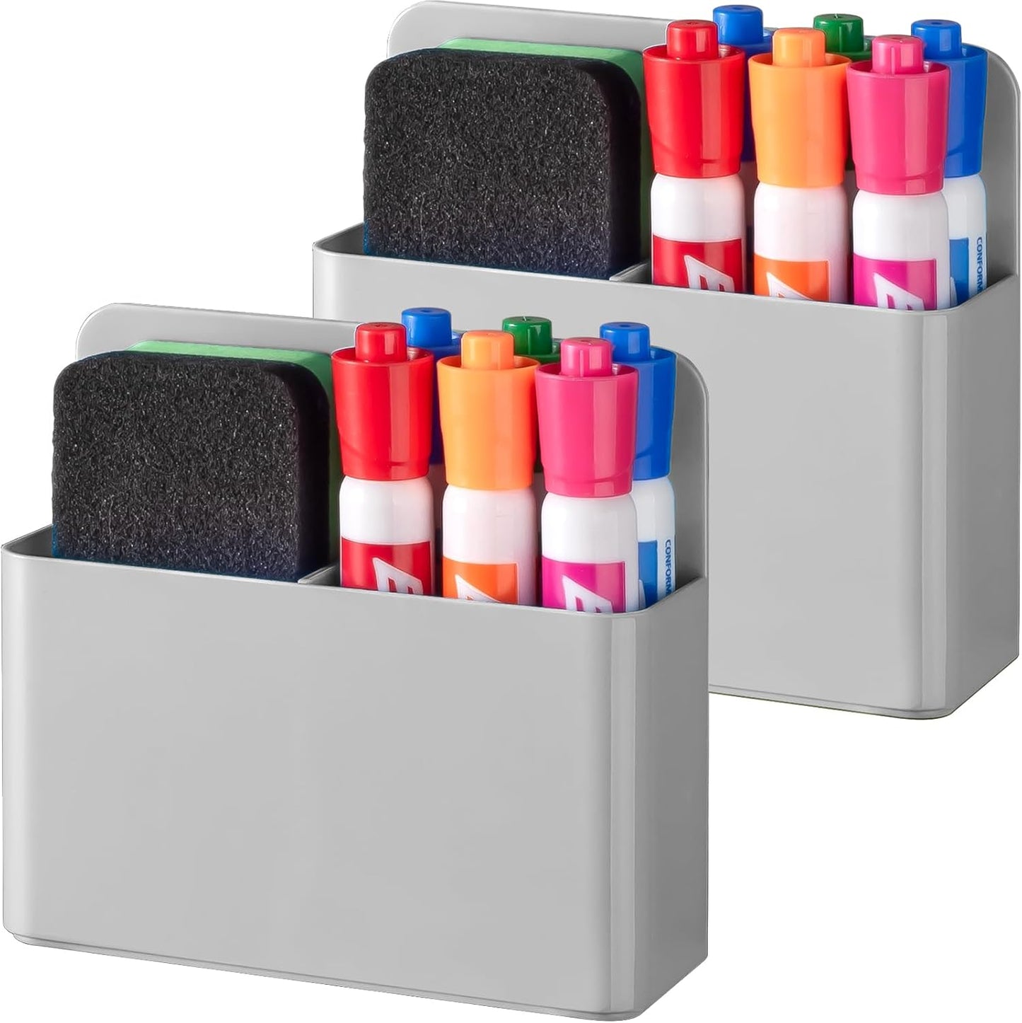 BEYGORM Plastic Magnetic Pen Holder, Powerful Magnet, 2 Pack | Classroom Must Haves, Dry Erase Marker Holder for Whiteboard, School Locker Organizer, Pencil Cup for Refrigerator(Black)