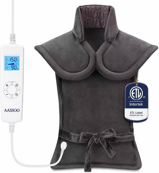 ThermaEaze Far Infrared Weighted Heating Pad for Neck and Shoulders and Back 24"x33" Electric Heat Wrap Long Shawl Large Heat Pad with Timer, 6 Heat Levels, Moist Heat, Auto Shut Off, ETL Certified