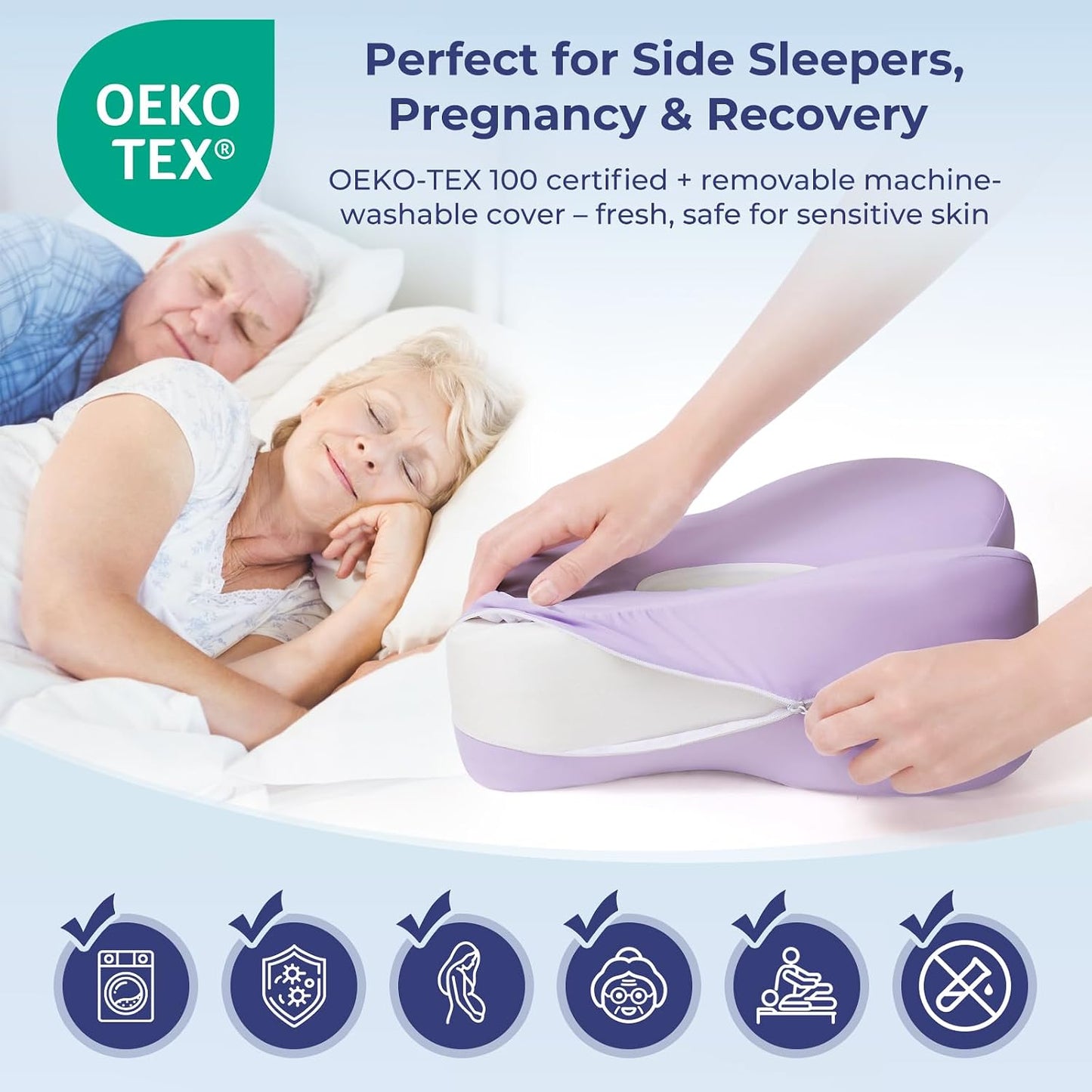 13" Extended-Length Knee Pillow for Side Sleepers with Full Thigh Support | Memory Foam Leg Pillow for Side Sleeping with Airflow Vent Reduces Heat – No Stiffening, Relieves Back/Hip/Knee Pain