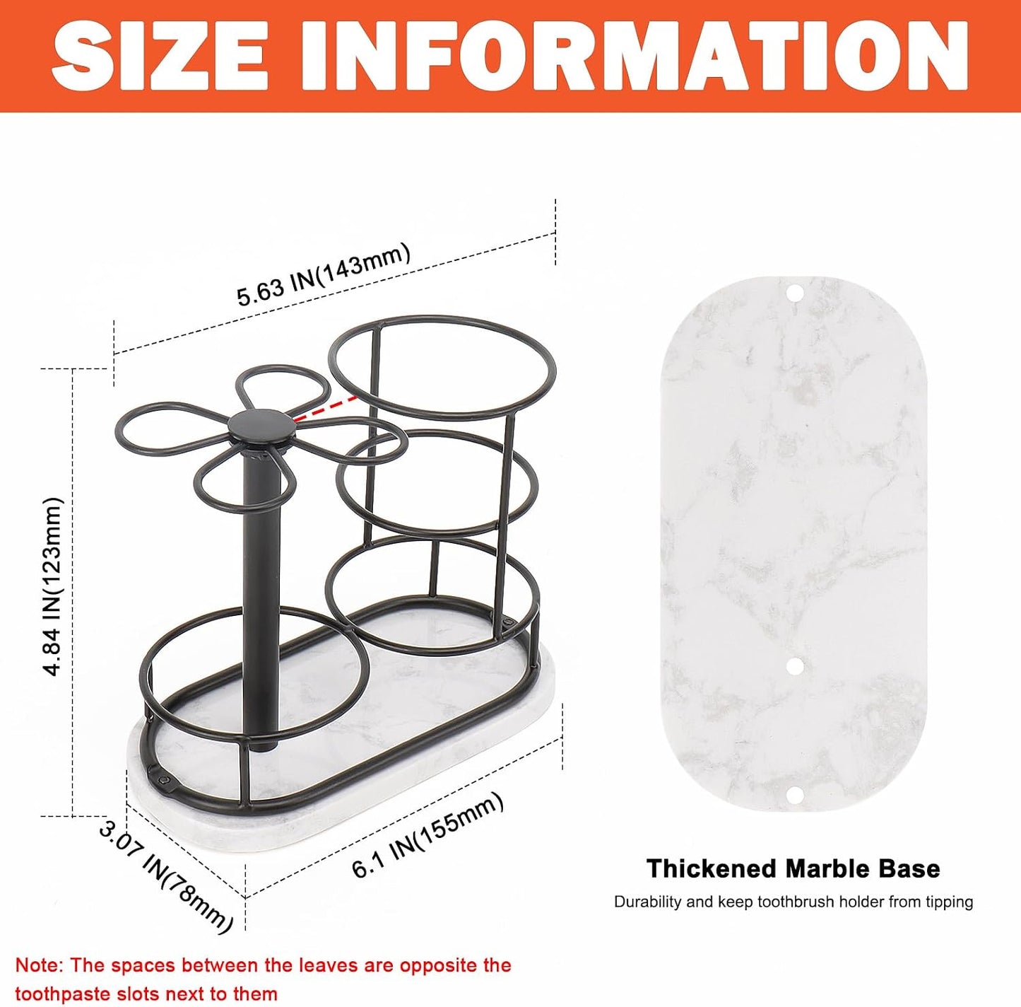 Toothbrush Holder Stand for Bathroom, Metal Toothbrush Organizer with Marble Base, Toothbrush Storage Collection for Family, Suitable for Home Hotel Countertop Vanity (Small, Matte Black)