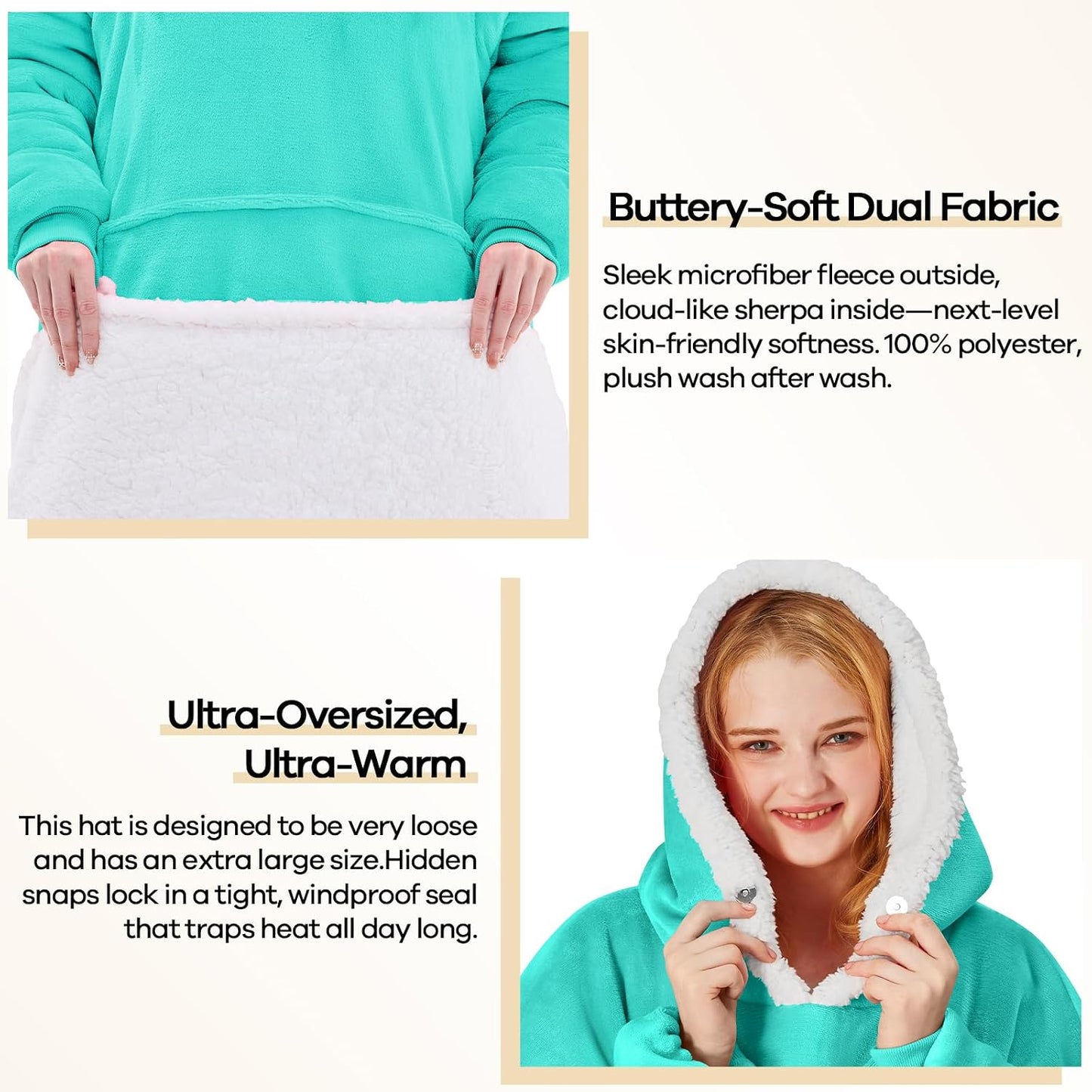 yescool Wearable Blanket Hoodie, Flannel Sherpa Fleece Blanket Sweatshirt for Adults Women Men,One Size Fits All - Colors B