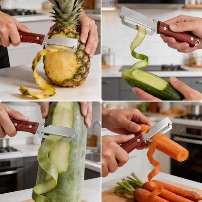 Julienne Peeler Vegetable Peeler for Veggie Potato Carrot(2 Pack) | Multifunctional Cabbage Shredder | 3 in 1 Peeler and Julienne Shredder Tool | Wooden Handle | Bottle Opener