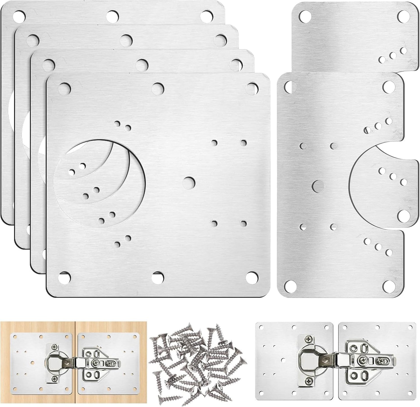 6Pcs Cabinet Hinge Repair Plate for Furniture with 36 Screws | Hinge Repair Kit for Cabinet Doors, Stainless Steel Door Hinge Mounting Plate