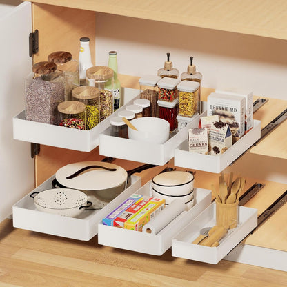 3 Pack Pull Out Drawers for Cabinets with Metal Slides, Easy to Install Cabinet Roll Out Shelves, Smooth Slide Out Drawers for Kitchen Cabinets with Nano Adhesive