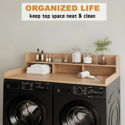 Washer Dryer Countertop with Shelf, 2-Tier Laundry Countertop Over Washer and Dryer, 54" x 27.55" Wooden Table for Folding Clothes for Laundry Room Organization and Storage (Oak)