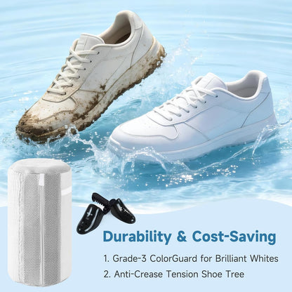 2PCS XXL Shoe Washing Machine Bag with Adjustable Shoes Trees - Heavy Duty Reusable Shoe Laundry Bag for Washer and Dryer - 360° Deep Clean & Protect Chenille Microfiber Sneakers Wash Bags - White
