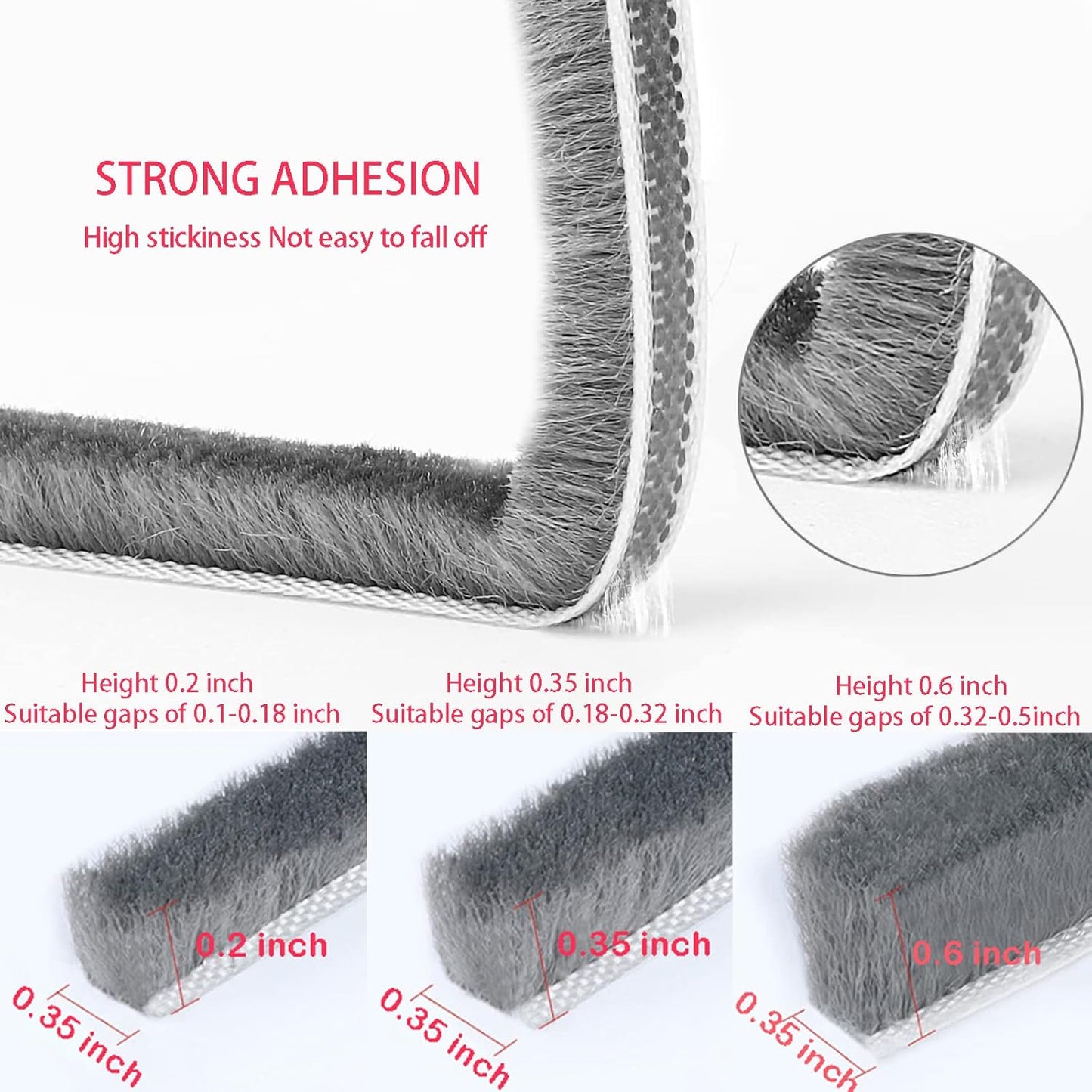 33 Ft Gray Self-Adhesive Soundproofing Weather Stripping for Doors and Windows, 0.35" Wide x 0.2" Thick