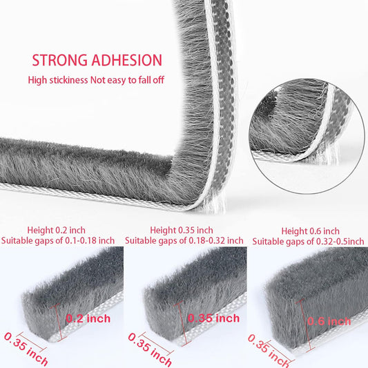 33 Ft Gray Self-Adhesive Soundproofing Weather Stripping for Doors and Windows, 0.35" Wide x 0.2" Thick