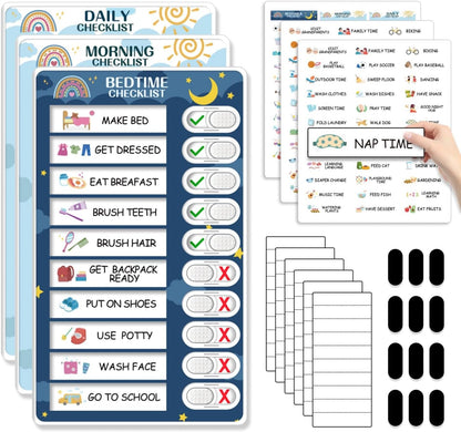 Upgraded Slider 4 in 1 Reward Chart for Kids, Reusable Bedtime/Morning/Daily Routine Chart for Kids, Magnetic Chore Chart for Kids Toddlers, Sticker Chart for Kids Behavior Chart for Kids at Home