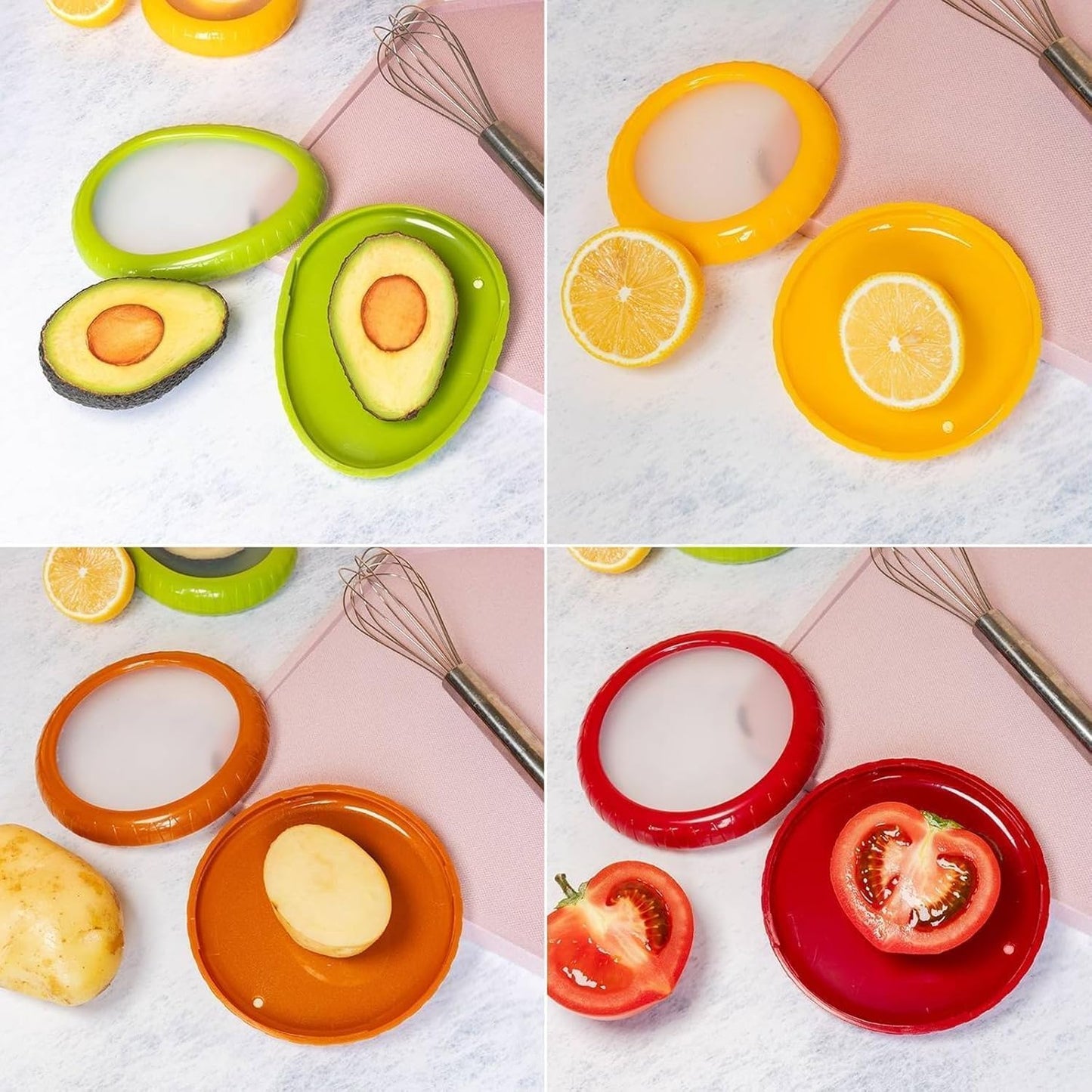 4pcs Silicone Fruit and Vegetable Containers, Fruit Storage Boxes for Fridge, Reusable Hermetic Holder for Food Storage, Fruits Savers Fresh Stretch Pods, vegetables/lemon/tomato/avocado