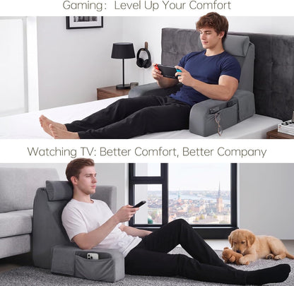 ENITYA 21" Reading Pillow for Bed with Firm Back Support & Big Pockets