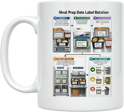Meal Prep Teams Mug - Meal Prep Date Label Rotation - 11 oz Ceramic