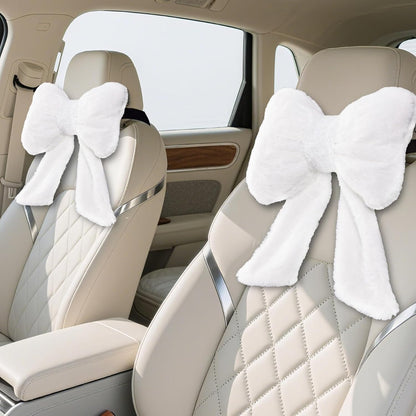 2 Pack Bow Car Headrest Pillows Plush Car Neck Pillows for Travel Driving Office Chair Head Support Cushions, Also Cute Car Decor Accessories (Black)