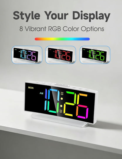 Cadmos Digital Alarm Clock - Extra Loud for Heavy Sleepers Adults Teens Kids, Rainbow Bedside Clock for Bedrooms, Large Display, 7 Color Night Light, Weekday & Weekend, 12/24h (Black+Dynamic)