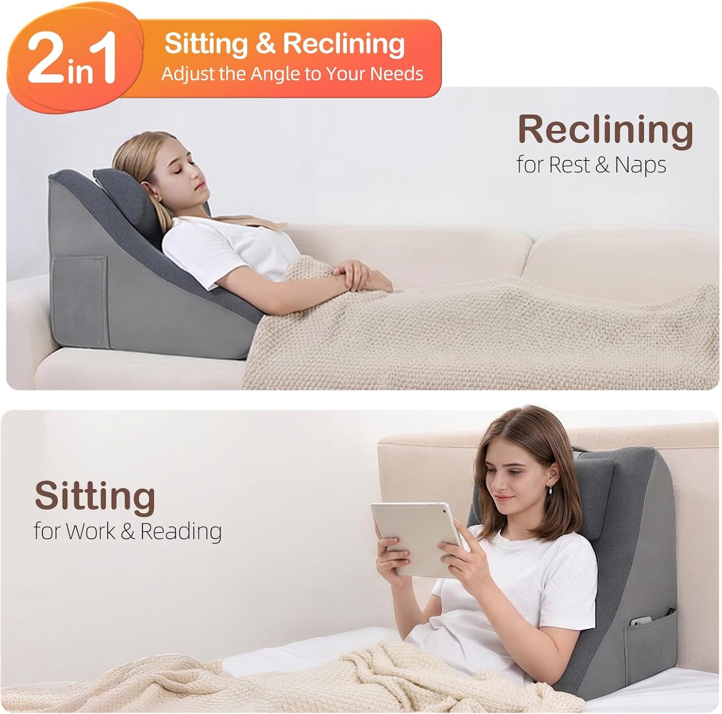 Vekkia 21” Back Rest Pillow with Dual-Layer Foam for Reclining and Sitting | U-Shaped Dual-Position Back Pillow, Cozy Wrapped Feel, Ideal for TV, Rest, or Naps, Washable Cover, Fits Bed & Sofa, Gray
