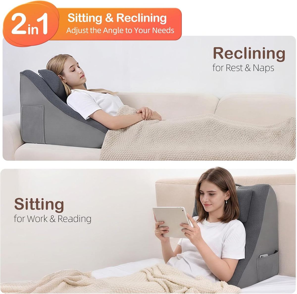 Vekkia 21” Back Rest Pillow with Dual-Layer Foam for Reclining and Sitting