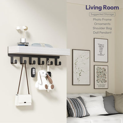SWTYMIKI Key Holder Wall Mount - Wooden Key Hooks for Wall with Mail Organizer & 6 Hooks, 2 Installation Ways Key Hanger, Key Rack with Shelf for Entryway Living Room Bedroom Office Home Decor Black