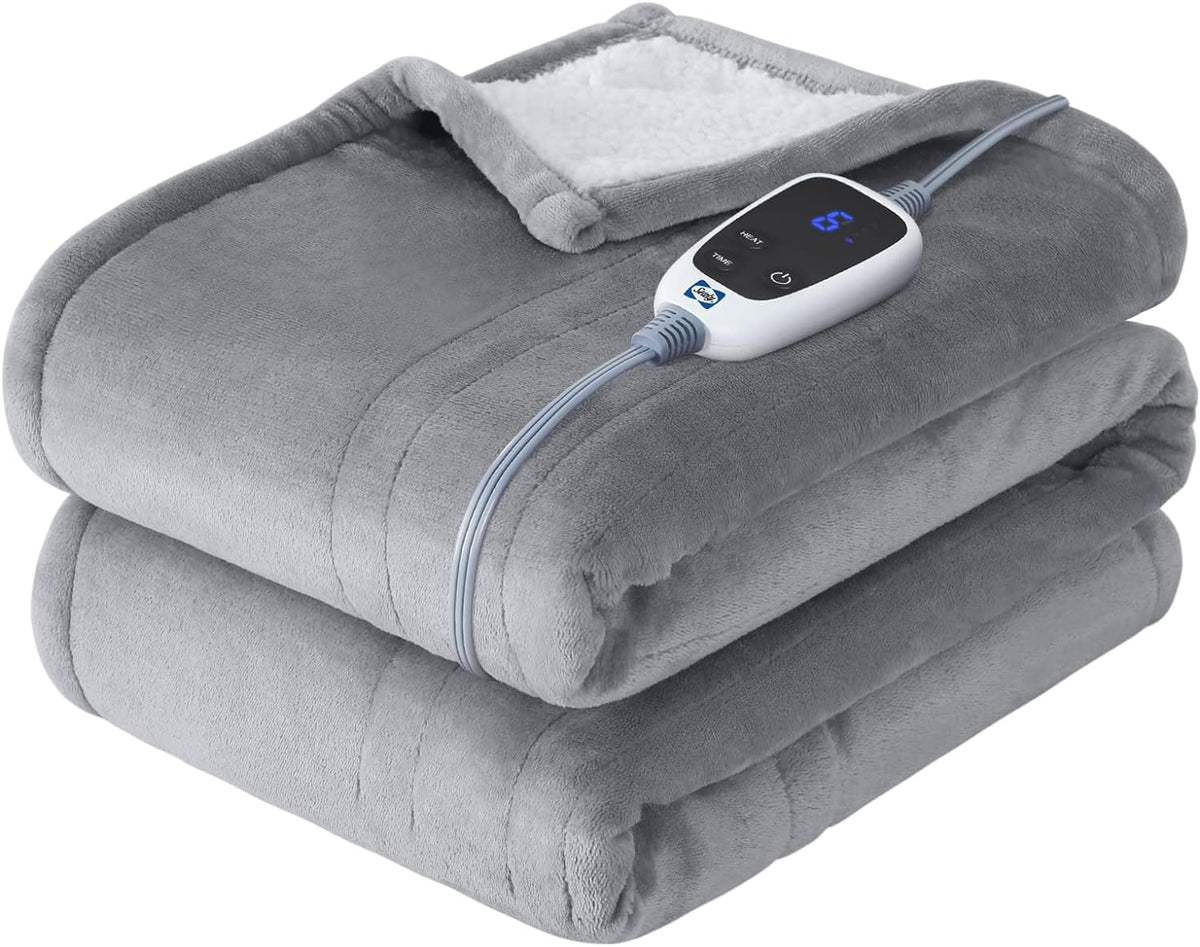 Sealy Electric Throw Blanket Heated Flannel & Sherpa Auto Shutoff 50"x60"