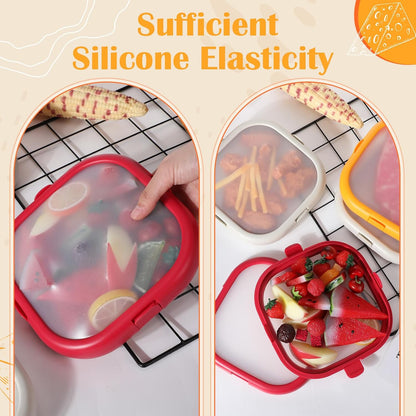 Nuogo 4 Pcs Silicone Food Storage Containers, Fruit Storage Box, Onion Keeper, Avocado Saver, Kitchen Organizers for Fridge, Fresh-keeping Design(Red, White,Orange,7.9 x 7.9 x 1.4 Inches)