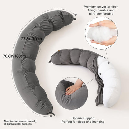 Peallow(Pat. Pend) – Long Round Body Pillow for Adults, Bolster Pillow for Sleeping, Soft and Supportive Pillow for Sleeping & Lumbar Support (Green-White, 29.5")