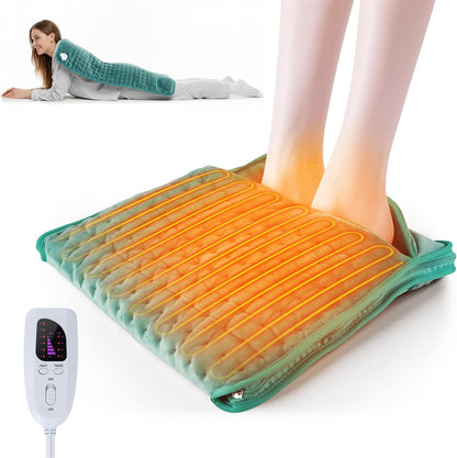 Electric Foot Warmer for Feet: Double Sided Foot Heated Pad with Six Adjustable Four Timed Options Machine Washable Easy to Fold, Feet Warmer for Bed Desk Office Birthday/Christmas Gift