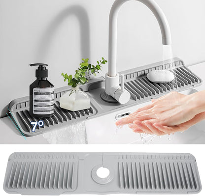 24"Longer Silicone Faucet Mat For Kitchen Sink Splash Guard Gray, 24"x5.5" | 7° Slope Snap Lock- Sink Faucet Mat Splash Guard Kitchen Sink Area Silicone Sink Water Splash Guard Behind Faucet