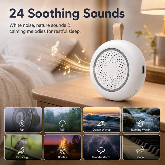 MISIRUN White Noise Machine for Baby and Adult Sleep, for Nursery Travel | 24 soothing sounds, 3-level night light, auto noise detection and 15/30/60-min timer for bedtime, stroller and travel