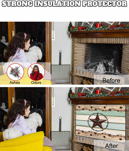 Magnetic Fireplace Cover Texas Star Teal Blue Fireplace Screen Decorative Farm Wood Grain Insulation Fireplaces Blocker Blanket Save Energy Fireplaces Draft Stopper Covers for Living Room 39x32 Inch