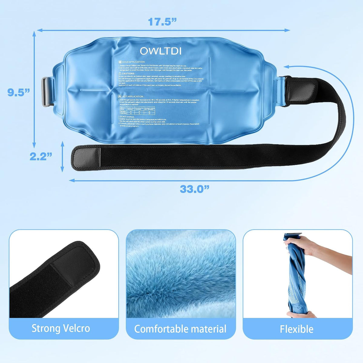 Ice Packs Soft Flexible Gel Pack for Injuries Reusable Cold Hot Therapy for Shoulder Knee Back Elbow Leg Hip Arm for Muscle Relief & Recovery 17.5'' x 9.5'' Navy Blue