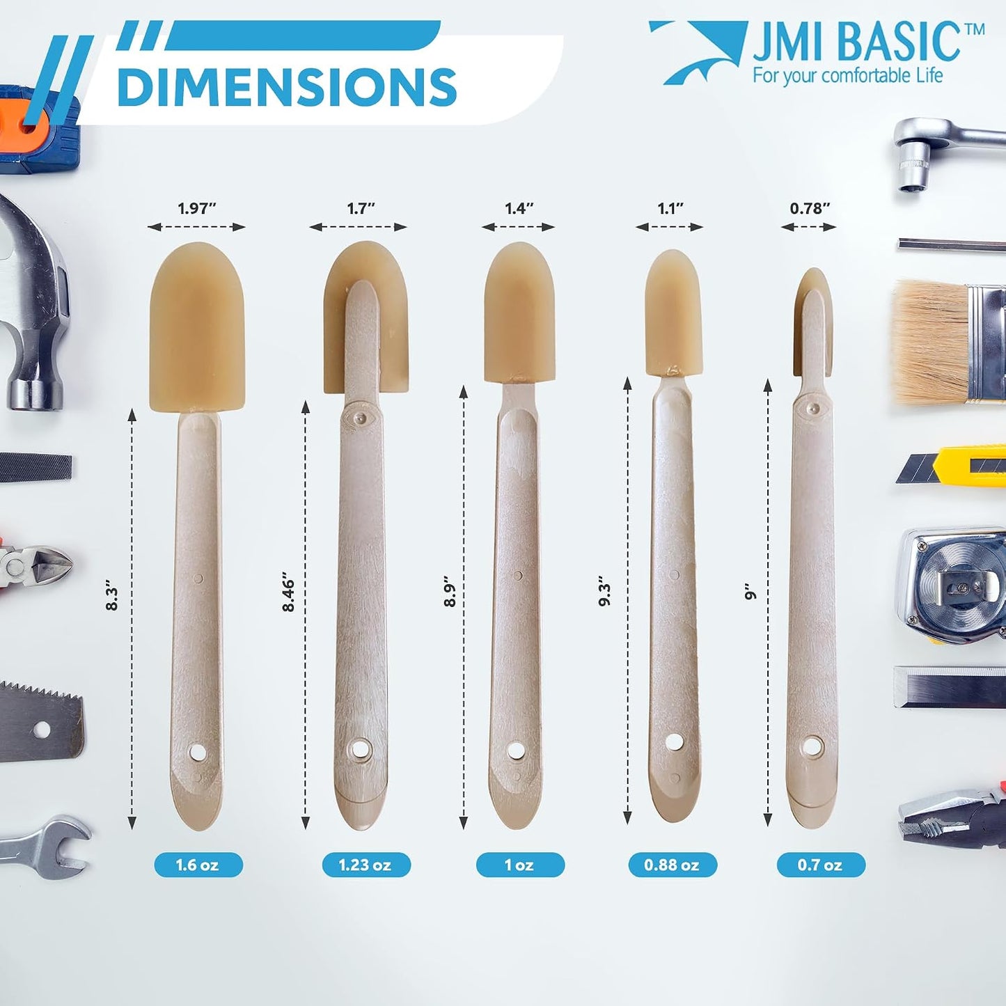 JMIBASIC Grout Caulk Finishing Tool - Multi Size 4 Pieces Set - Smooth Grout Sealant Silicone Caulking Tool - Rubber Spatula Spreader - Grout Sealer Applicator - Ergonomic Handle Grip_ABS (1.1 Inch)