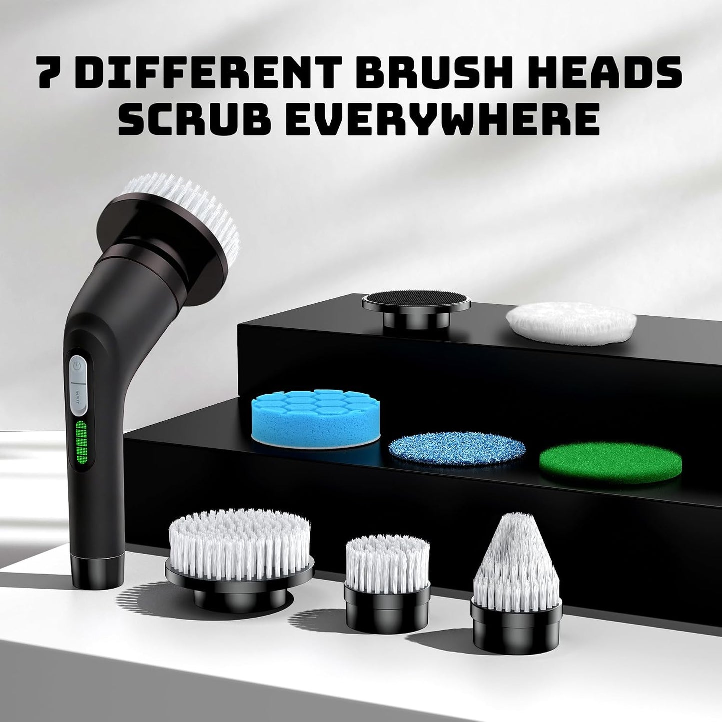 Electric Spin Scrubber for Bathroom: Shower Cleaner Brush with Long Handle (White1)
