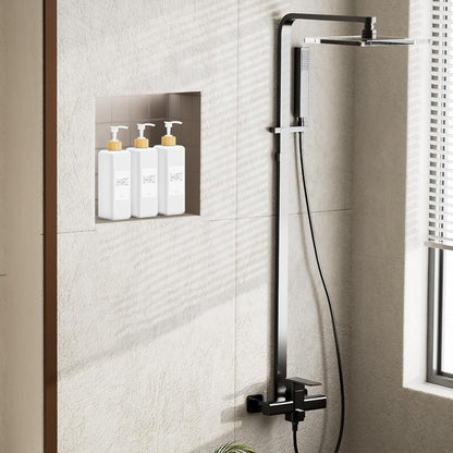 VITVITI Shampoo and Conditioner Dispenser, Shower Soap Dispenser Wall Mount | 17OZ Refillable Plastic Shampoo/Body Wash Shower Bottles for Bathroom with Pump/Labels, Bamboo Wall Mounted, Clear