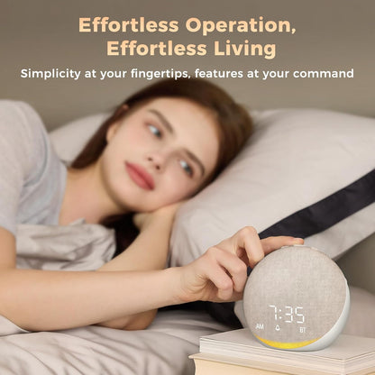 Sound Machine Alarm Clock for Bedroom: 25 Natural Sleep Sounds | White Noise Machine for Adults Kids Baby - Gentle Wake Up Alarm with Bluetooth Speaker - Putty