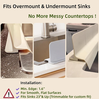 Sink Splash Guard for Kitchen, Splatter Screen & Silicone Water Guard with High Wall, Sink Edge Protector and Backsplash Guard, Easy to Install and Clean for Faucet and Countertop Area(Cream, 23")