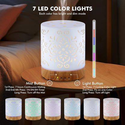 EQUSUPRO Essential Oil Diffuser 150ml Black Metal Aromatherapy Oil Diffuser Ultrasonic Cool Mist Diffuser with Auto Shut-Off Protection,7 Colors Changed LED for Home Office SPA Yoga