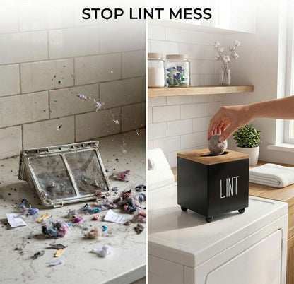 Lint Bin for Laundry Room, Farmhouse Lint Box, Wooden Lint Holder with Lid, Lint Container for Laundry Room Decor, Dryer Lint Trash Can for Laundry Accessory Organization