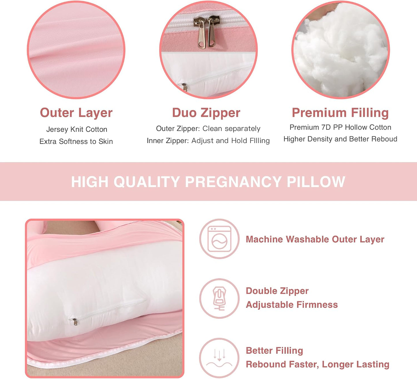 ALLOPERA Pregnancy Pillows for Sleeping, 57-Inch U-Shaped Full Body Maternity Pillow with Adjustable Fill and Removable Washable Cover, Back, Belly, Hip and Leg Support for Pregnant Women, Black Grey