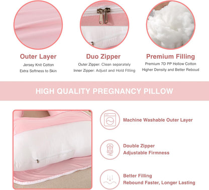 ALLOPERA Pregnancy Pillows for Sleeping, 57-Inch U-Shaped Full Body Maternity Pillow with Adjustable Fill and Removable Washable Cover, Back, Belly, Hip and Leg Support for Pregnant Women, Black Grey