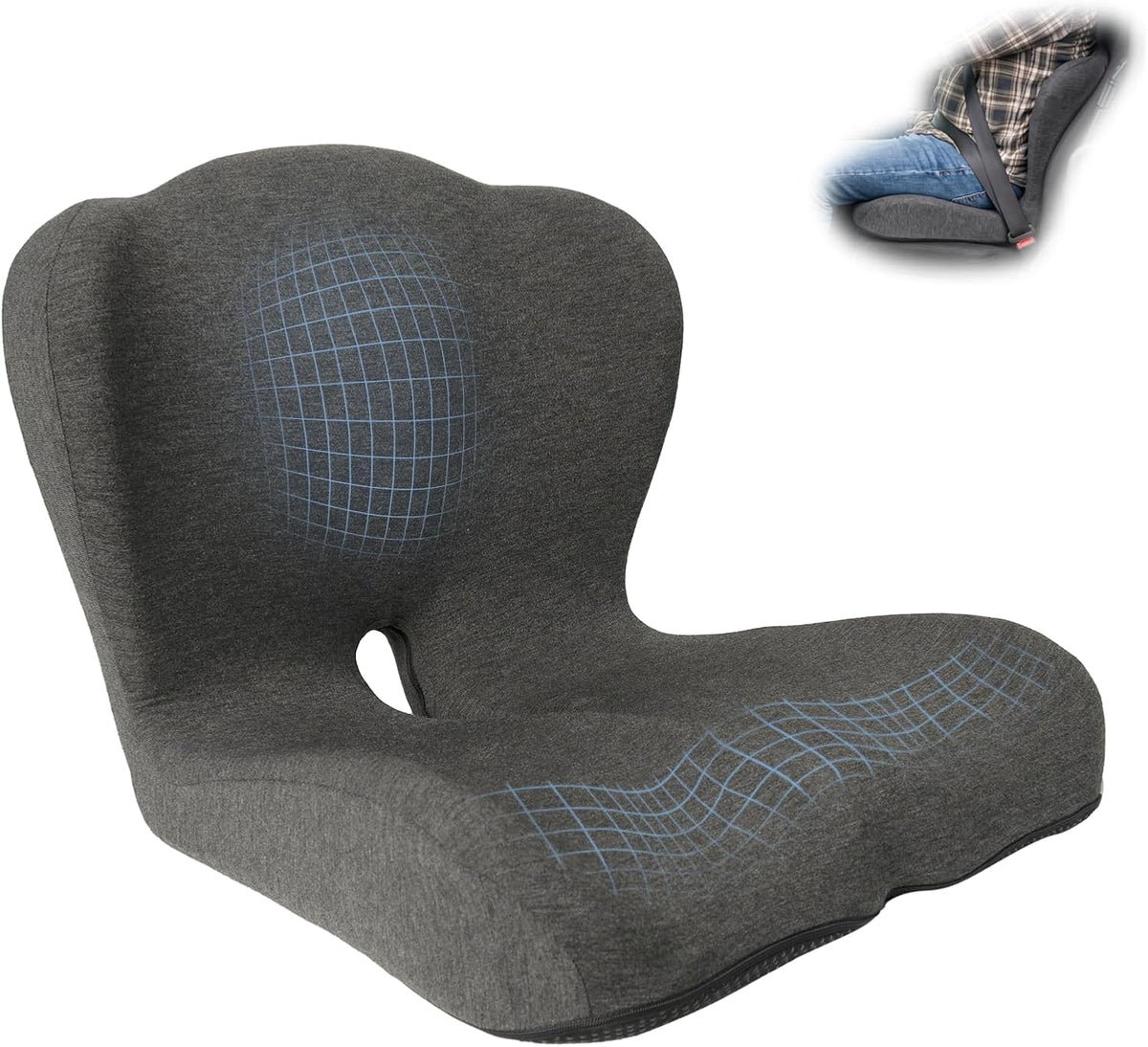 Memory Foam Seat Cushion,Office Chair Cushion with Lumbar Support for Back Pressure Relief, Car Seat Cushion with Adjustable Strap,Sciatica Pad Cushions for Car,Truck, Desk,Gaming Chair