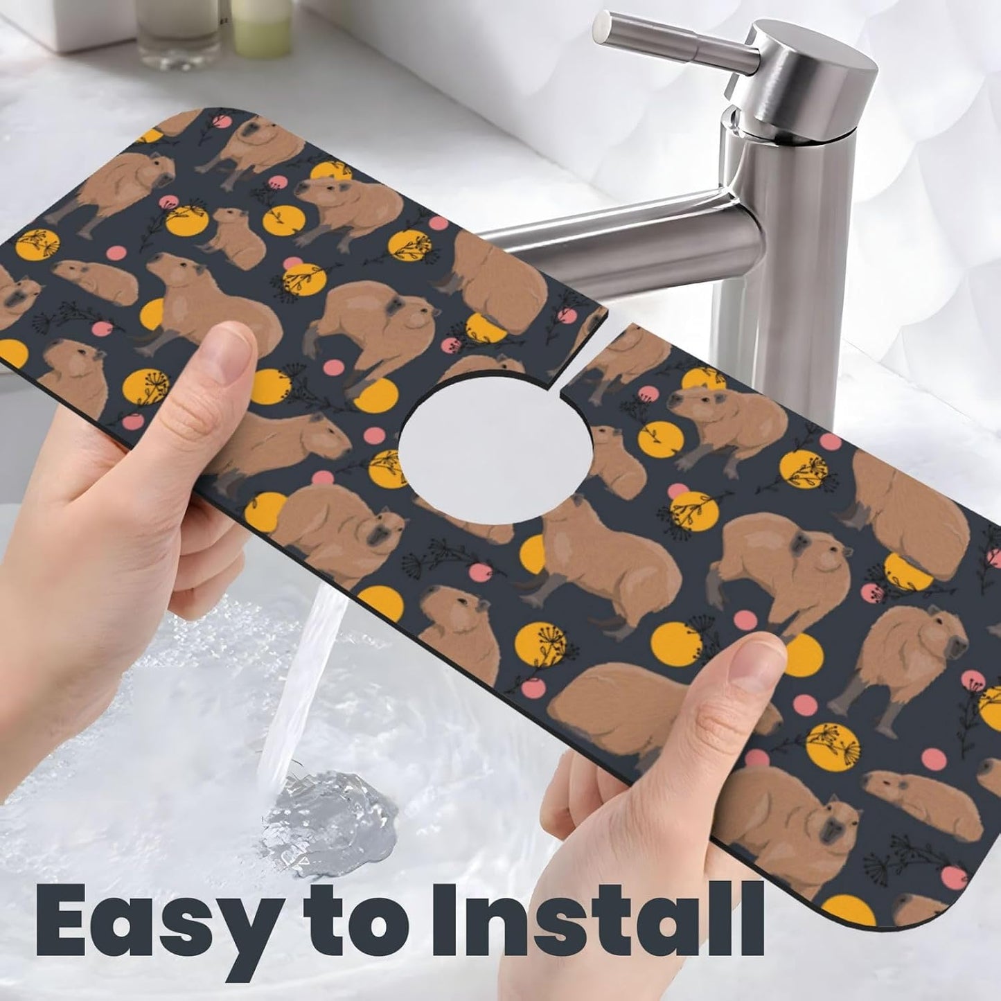 Wildflowers Floral Flower Kitchen Sink Splash Guard Faucet Mat Super Absorbent Fast Drying Mat Sink Gadgets-Fast Drying Pad Sink Mat For Kitchen Bathroom (15" X 5.5" )