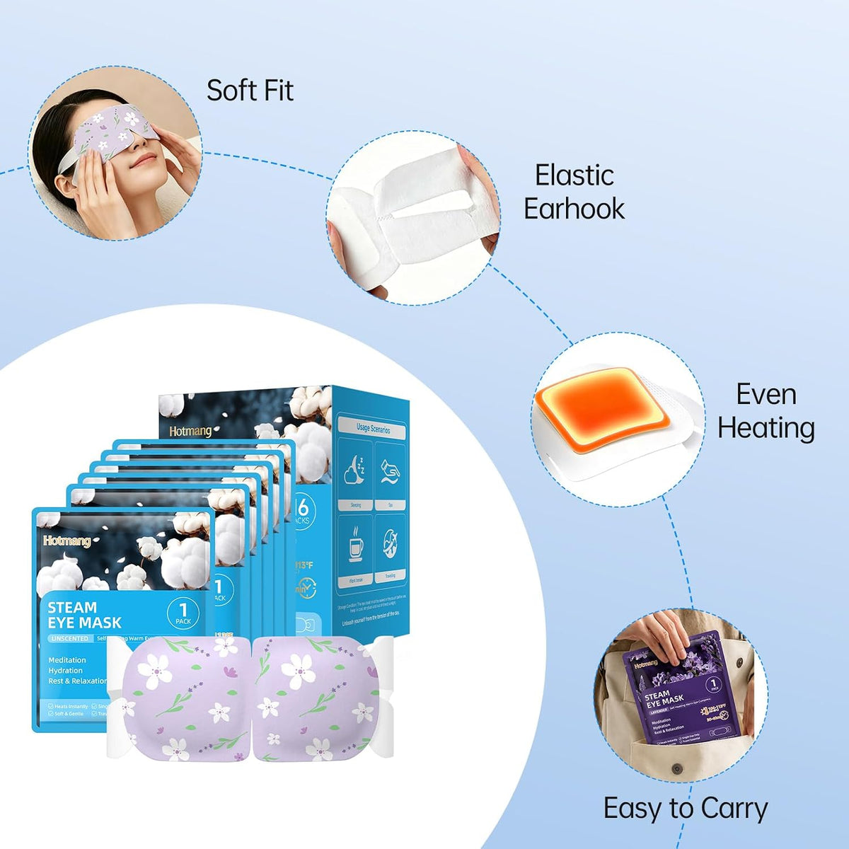 16 Pack Self Heating Steam Eye Mask - Disposable Warming Eye Mask for Dry Eyes, Travel & Sleep Essential, Soothing Relief for Eye Fatigue, Ideal Spa Gift (Lavender)